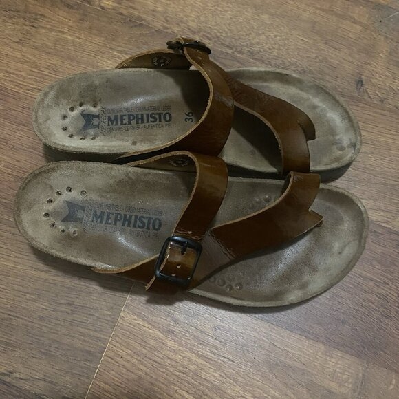 Mephisto Helen Spice Star Sandals Womens Size 36 Brown Leather Thong Slip On - Picture 2 of 6